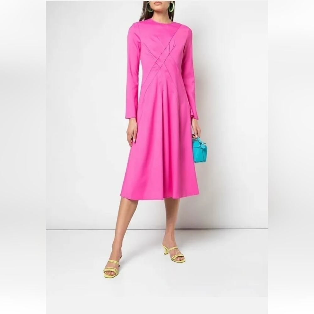 NWT SIES MARJAN Crisscross Detail‎ Long Sleeve Midi Dress Fluo Pink 2
